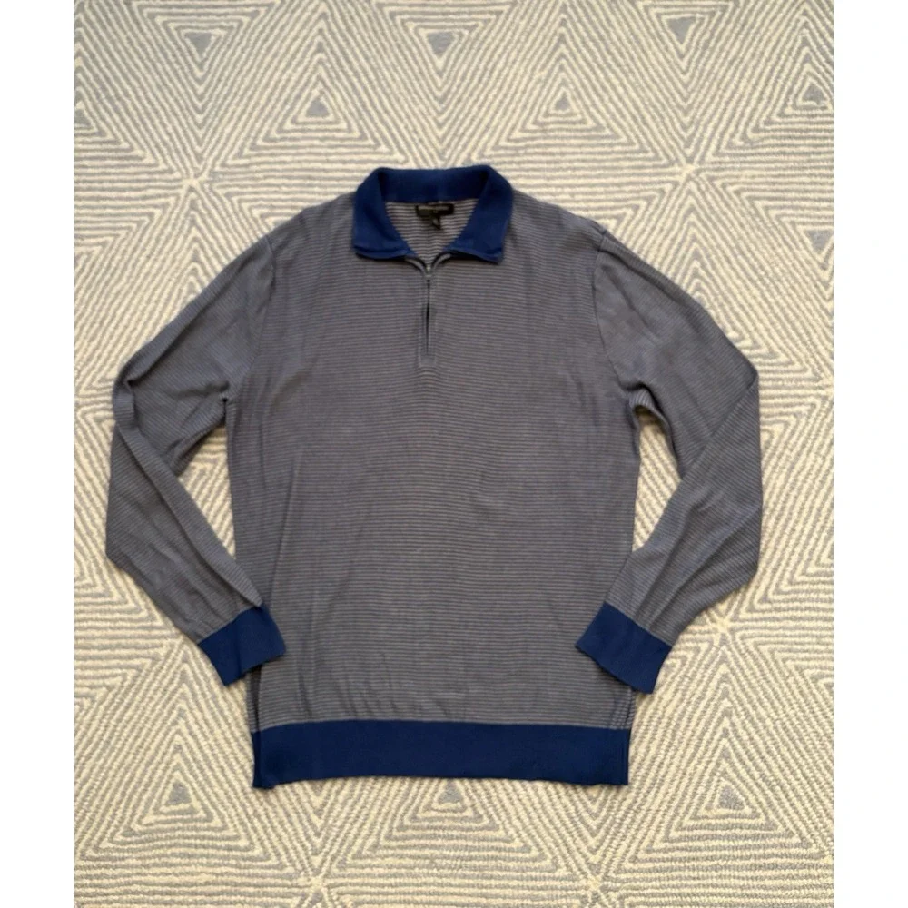 Banana Republic Quarter Zip Sweater - Blue/Gray Stripe - Medium